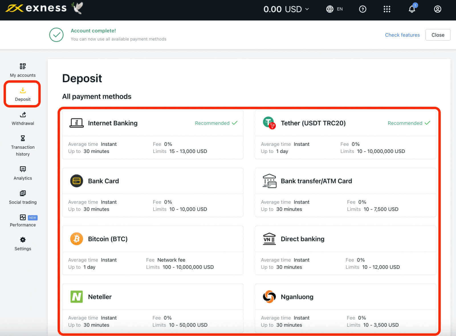 Come accedere e depositare su Exness