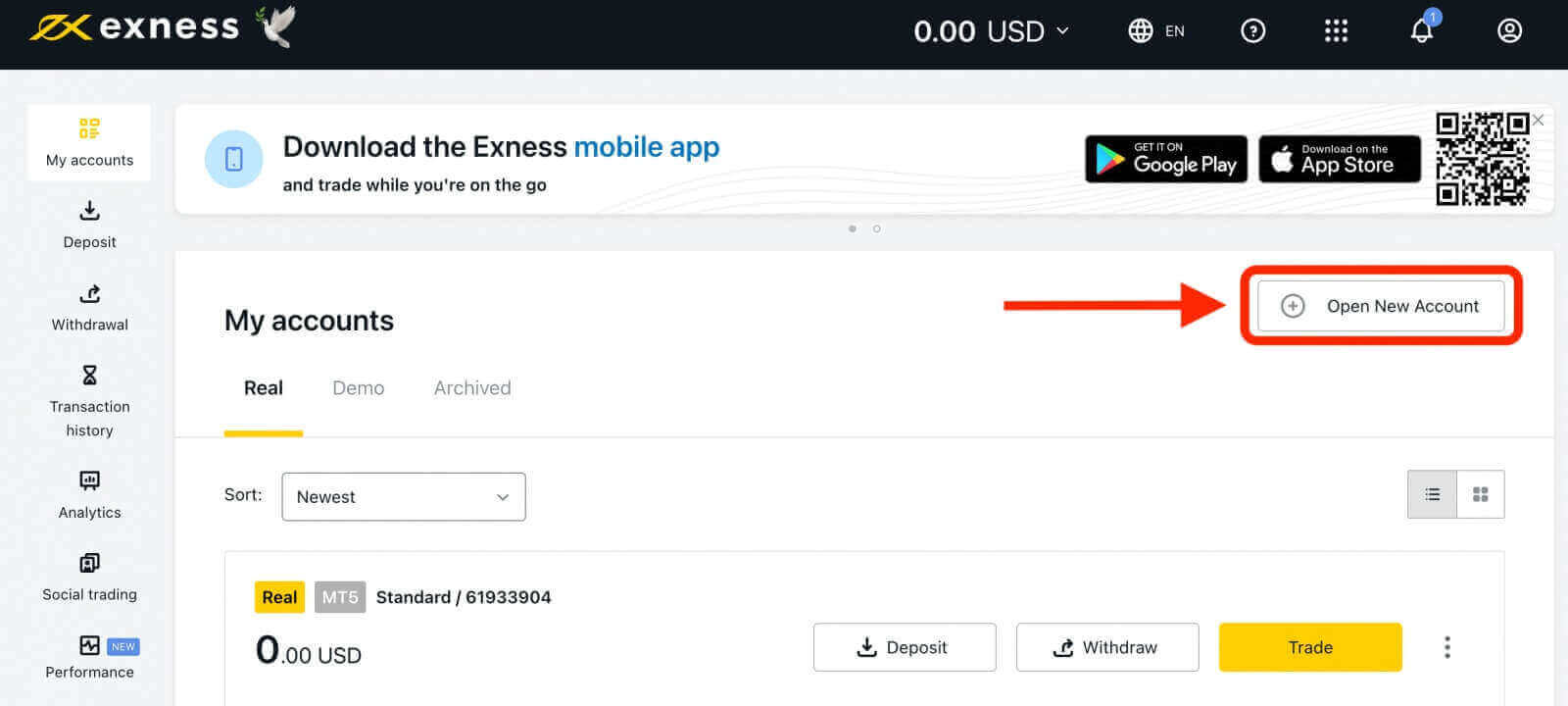 Come accedere e depositare su Exness